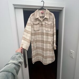Beige Plaid Coat Shacket